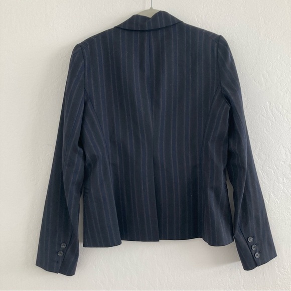 Theory Wool Pinstripe Blazer Black Workwear Preppy Minimalist Office Size 10 - Picture 9 of 14